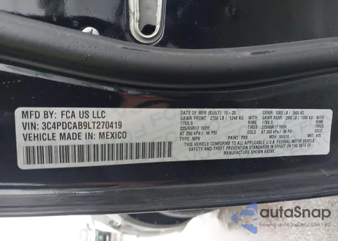 2020 Dodge Journey Se Value from USA, damaged, VIN 3C4PDCAB9LT270419